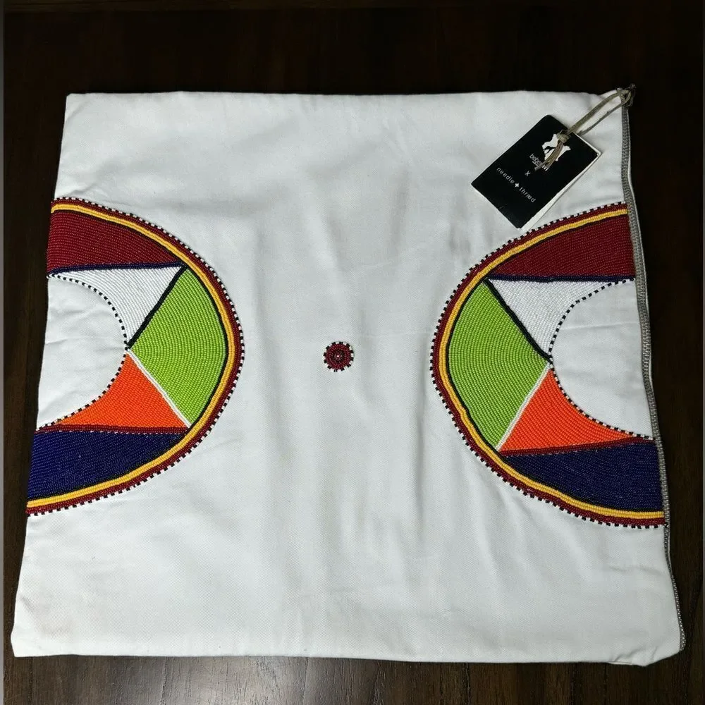 Needle+Thraed Beberavi Collection Beads Embroidered Pillow Case Zip 17”x17”